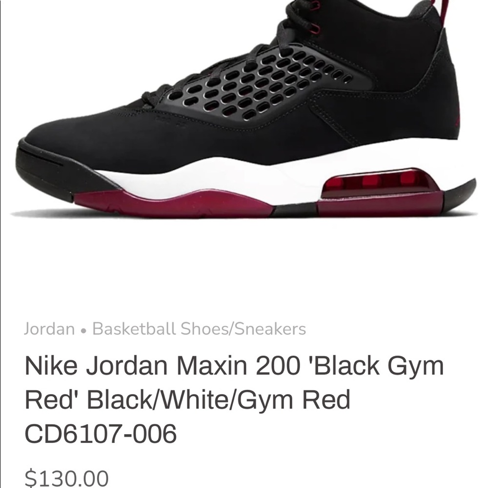 Size 6 Jordan Maxin 200 (GS) Black and Gym Red